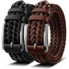 BULLIANT Men Belt, Braided Leather Belt Adjustable For Men Casual Jeans Golf 1 3/8″(2pack-black/Light Brown8532)