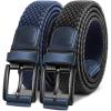 BULLIANT Men Belt Rerversible Golf Belt Stretch Braided for Gift Men 1 3/8″-2 In 1 Belt(Black/Antique Blue4162)