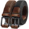 BULLIANT Men Belt Rerversible Golf Belt Stretch Braided for Gift Men 1 3/8″-2 In 1 Belt(Black/Light Brown4164)