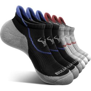BULLIANT Men Ankle Socks Multi Pack,Athletic Running Socks Breathable Wicking Cushioned Footbed Arch Supportive(6pairs-black/Gray Heather 4317)