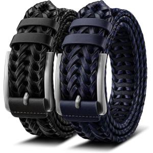 BULLIANT Men Belt, Braided Leather Belt Adjustable For Men Casual Jeans Golf 1 3/8″(2pack-black/Blue8531)