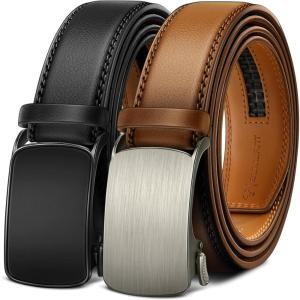 BULLIANT Men Belt 2 Gift Pack, Ratchet Belt Fully Adjustable For Men Dress Casual Pants Jeans 1 3/8″ -Noncuttable(2pack-black/Orange Brown7783)