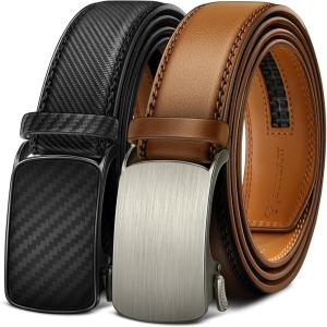 BULLIANT Men Belt 2 Gift Pack, Ratchet Belt Fully Adjustable For Men Dress Casual Pants Jeans 1 3/8″ -Noncuttable(2pack-black/Orange Brown7784)
