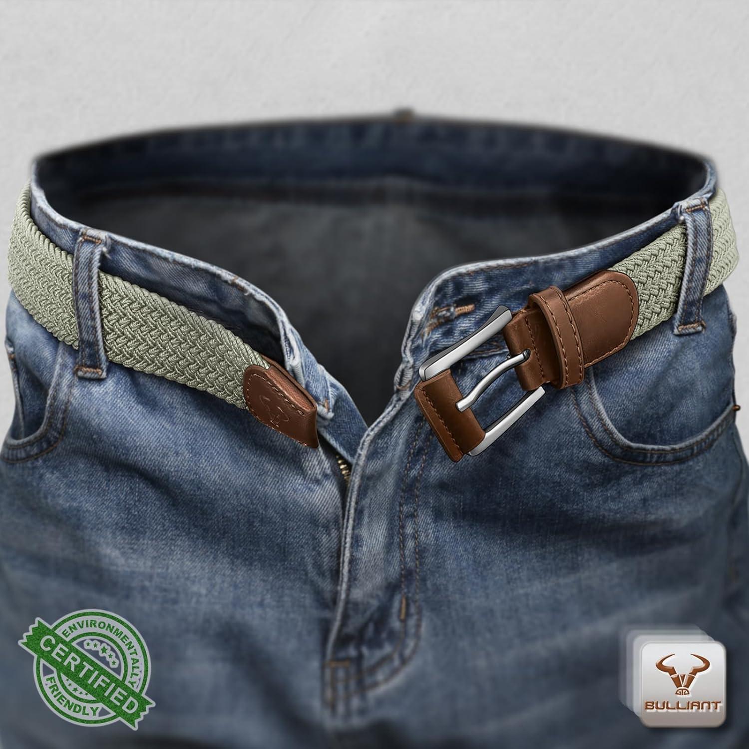 image:imageBULLIANT Stretch Belt MenMens Gift Woven Braided Web Belt 1 38 for Golf Casual Pants Shirts JeansDesert Sage8332