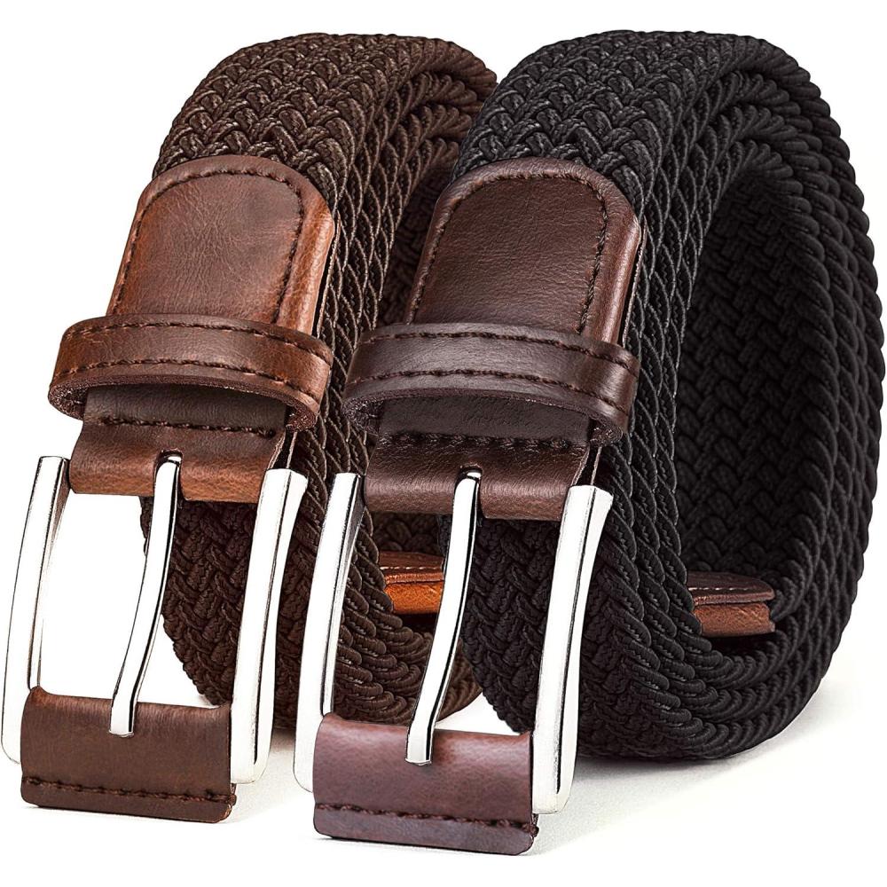image:imageBULLIANT Belt for Men 2PackMens Gift Stretch Braided Web Belt Elastic for Casual Golf Jeans1 382packblackDeep Brown1354