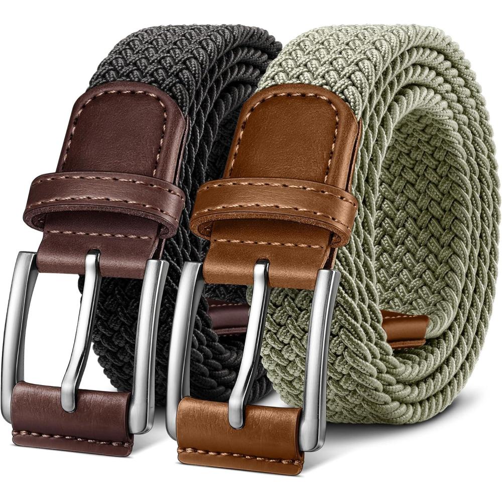 image:imageBULLIANT Belt for Men 2PackMens Gift Stretch Braided Web Belt Elastic for Casual Golf Jeans1 382packblackDesert Sage8354