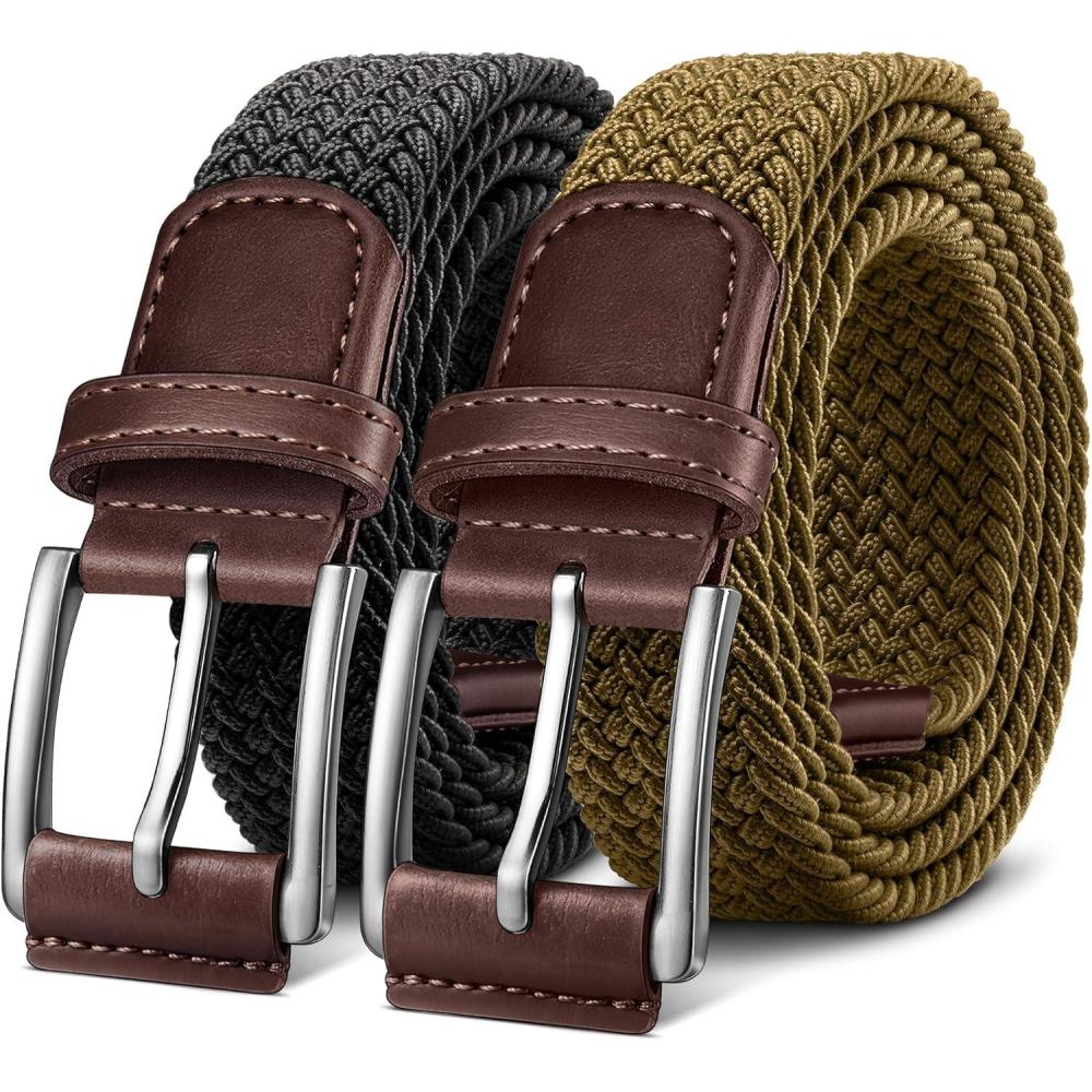 image:imageBULLIANT Belt for Men 2PackMens Gift Stretch Braided Web Belt Elastic for Casual Golf Jeans1 382packblackWood Thrush8356