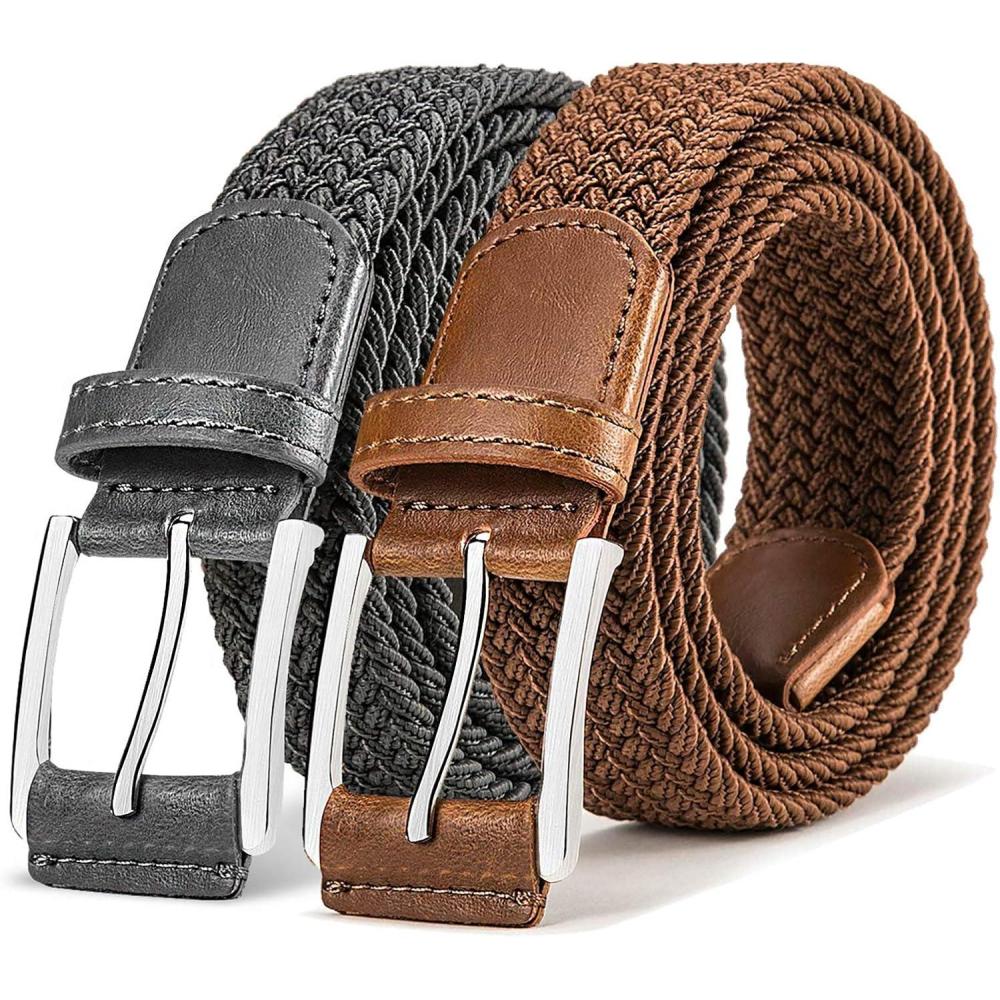 image:imageBULLIANT Belt for Men 2PackMens Gift Stretch Braided Web Belt Elastic for Casual Golf Jeans1 382packdark GrayBrown1501