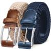 BULLIANT Belt for Men 2Pack,Mens Gift Stretch Braided Web Belt Elastic for Casual Golf Jeans,1 3/8″(2pack-antique Blue/Beige2660)