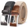 BULLIANT Belt for Men 2Pack,Mens Gift Stretch Braided Web Belt Elastic for Casual Golf Jeans,1 3/8″(2pack-beige/Dark Gray1499)