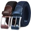 BULLIANT Belt for Men 2Pack,Mens Gift Stretch Braided Web Belt Elastic for Casual Golf Jeans,1 3/8″(2pack-black/Antique Blue2659)