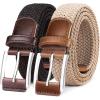 BULLIANT Belt for Men 2Pack,Mens Gift Stretch Braided Web Belt Elastic for Casual Golf Jeans,1 3/8″(2pack-black/Beige1286)