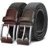 BULLIANT Belt for Men 2Pack,Mens Gift Stretch Braided Web Belt Elastic for Casual Golf Jeans,1 3/8″(2pack-black/Dark Gray8359)