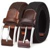 BULLIANT Belt for Men 2Pack,Mens Gift Stretch Braided Web Belt Elastic for Casual Golf Jeans,1 3/8″(2pack-black/Deep Brown1354)