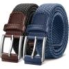 BULLIANT Belt for Men 2Pack,Mens Gift Stretch Braided Web Belt Elastic for Casual Golf Jeans,1 3/8″(2pack-black/Fog Blue8353)