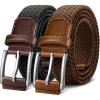 BULLIANT Belt for Men 2Pack,Mens Gift Stretch Braided Web Belt Elastic for Casual Golf Jeans,1 3/8″(2pack-black/Light Brown8358)