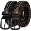 BULLIANT Men Belt 2Pack,Braided Woven Leather Belt For Men Golf Casual Jeans 1 3/8″(2pack-black/Deep Brown7957)