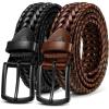 BULLIANT Men Belt 2Pack,Braided Woven Leather Belt For Men Golf Casual Jeans 1 3/8″(2pack-black/Light Brown7954)