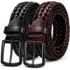 BULLIANT Men Belt 2Pack,Braided Woven Leather Belt For Men Golf Casual Jeans 1 3/8″(2pack-black/Wine Red7955)