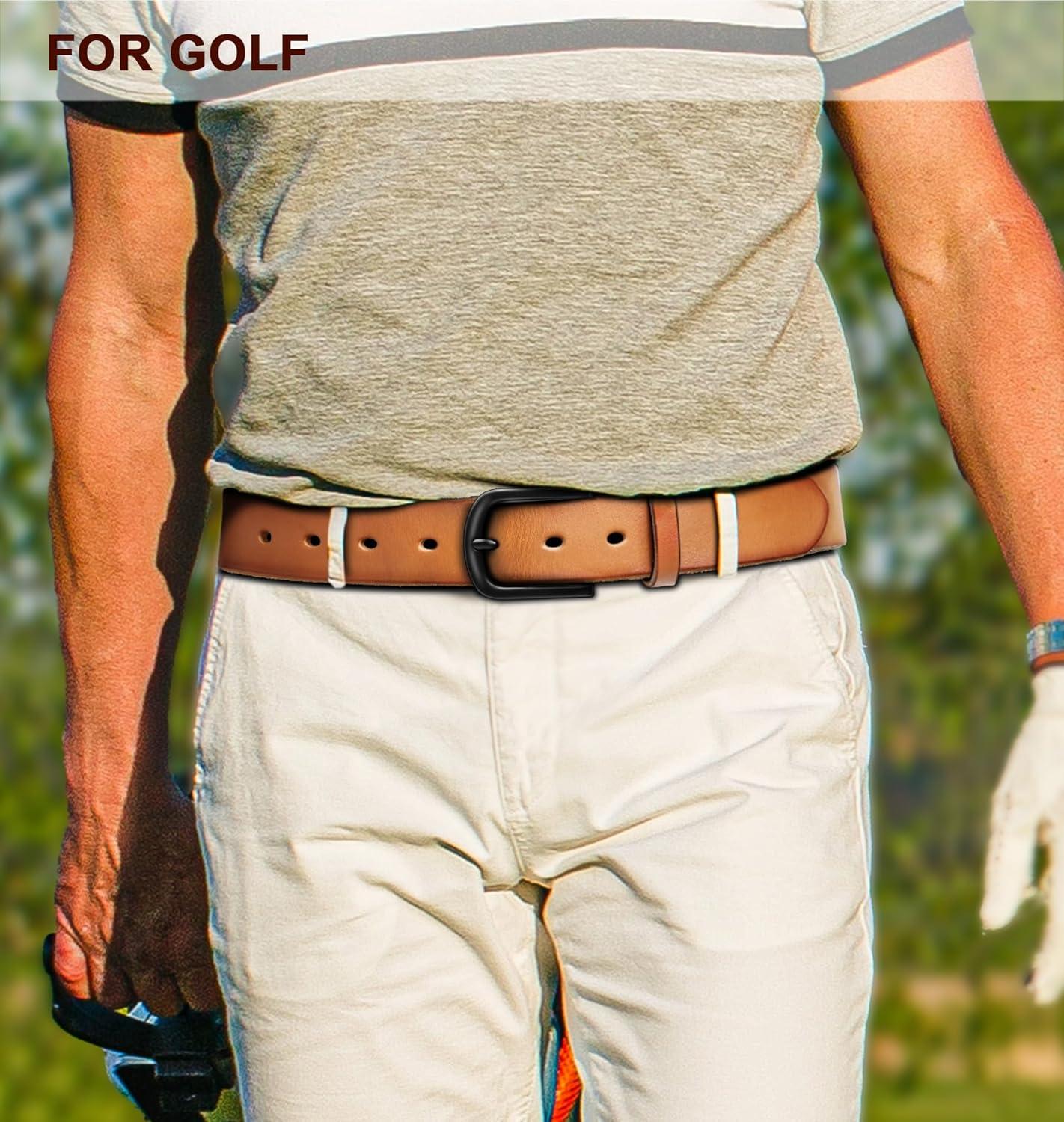 image:imageBULLIANT Men Belt 2PackLeather Belt 7Holes Comfortable For Mens Dress Casual Jeans 1 382packblackOrange Brown4679
