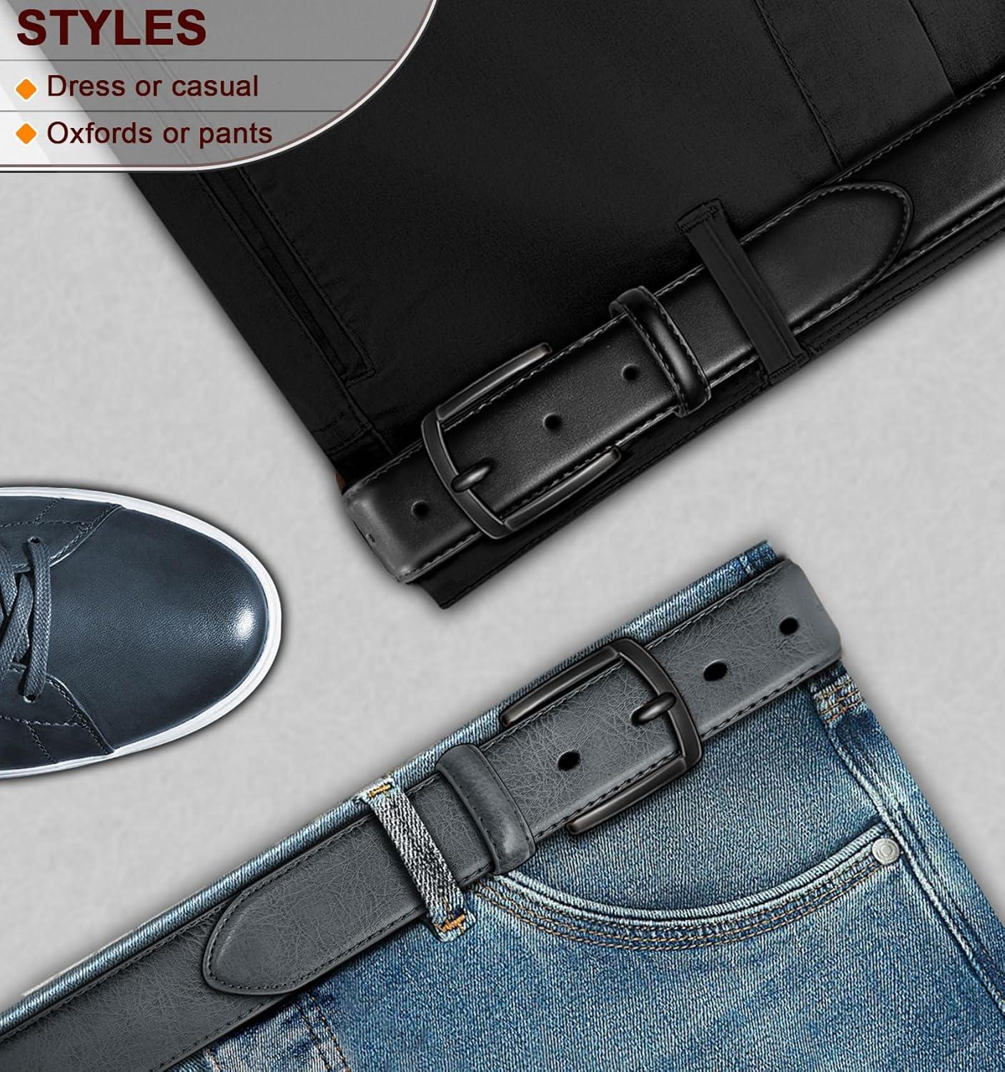 image:imageBULLIANT Men Belt 2PackLeather Belt 7Holes Comfortable For Mens Dress Casual Jeans 1 382packblackSacred Grey6461