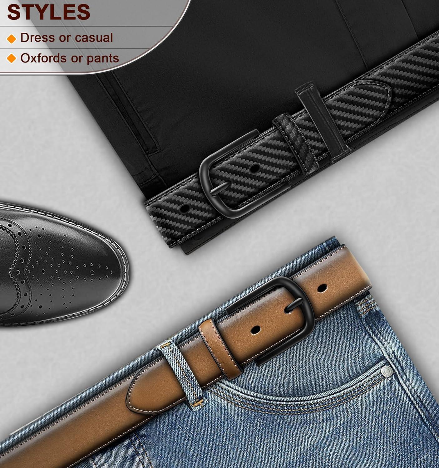 image:imageBULLIANT Men Belt 2PackLeather Belt 7Holes Comfortable For Mens Dress Casual Jeans 1 382packblackTawny4885