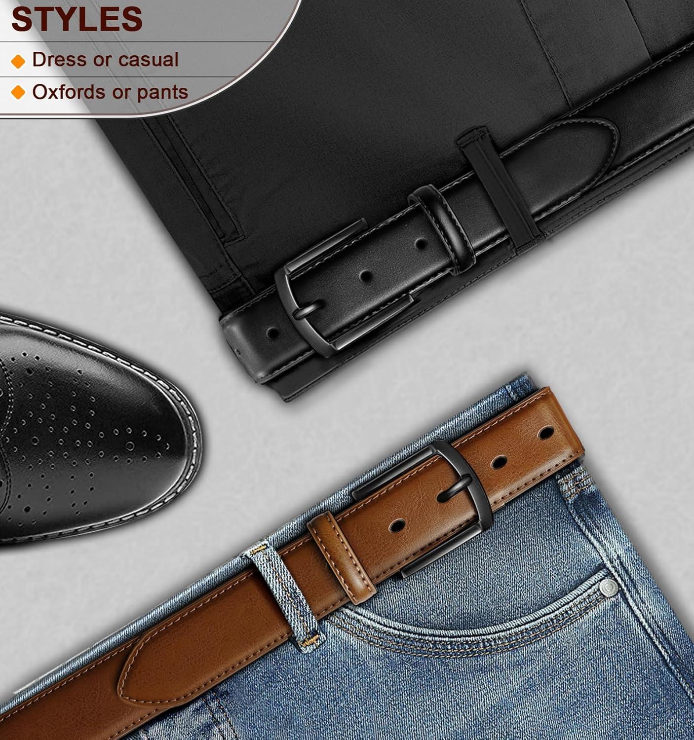 image:imageBULLIANT Men Belt 2PackLeather Belt 7Holes Comfortable For Mens Dress Casual Jeans 1 382packblackTawny6462