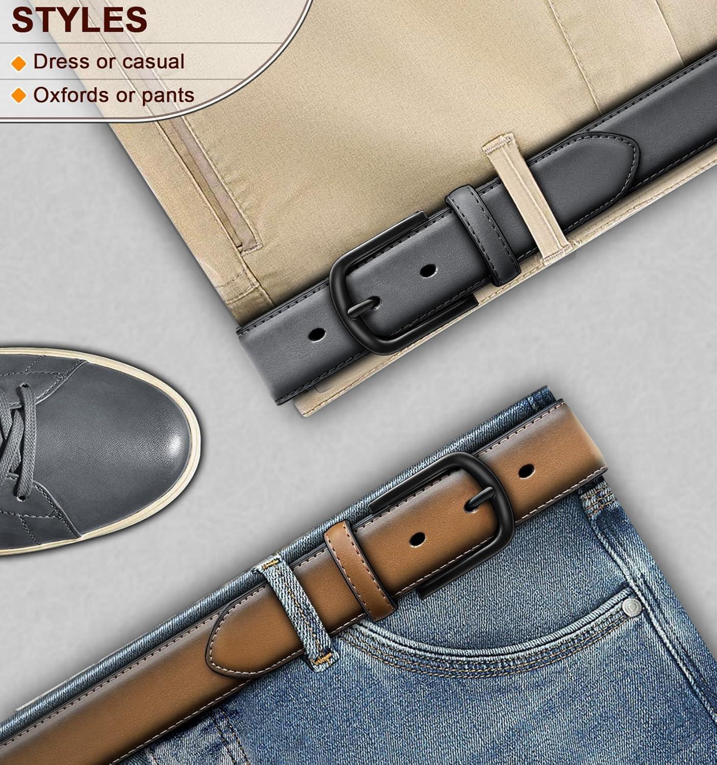 image:imageBULLIANT Men Belt 2PackLeather Belt 7Holes Comfortable For Mens Dress Casual Jeans 1 382packtawnyDark Grey4705
