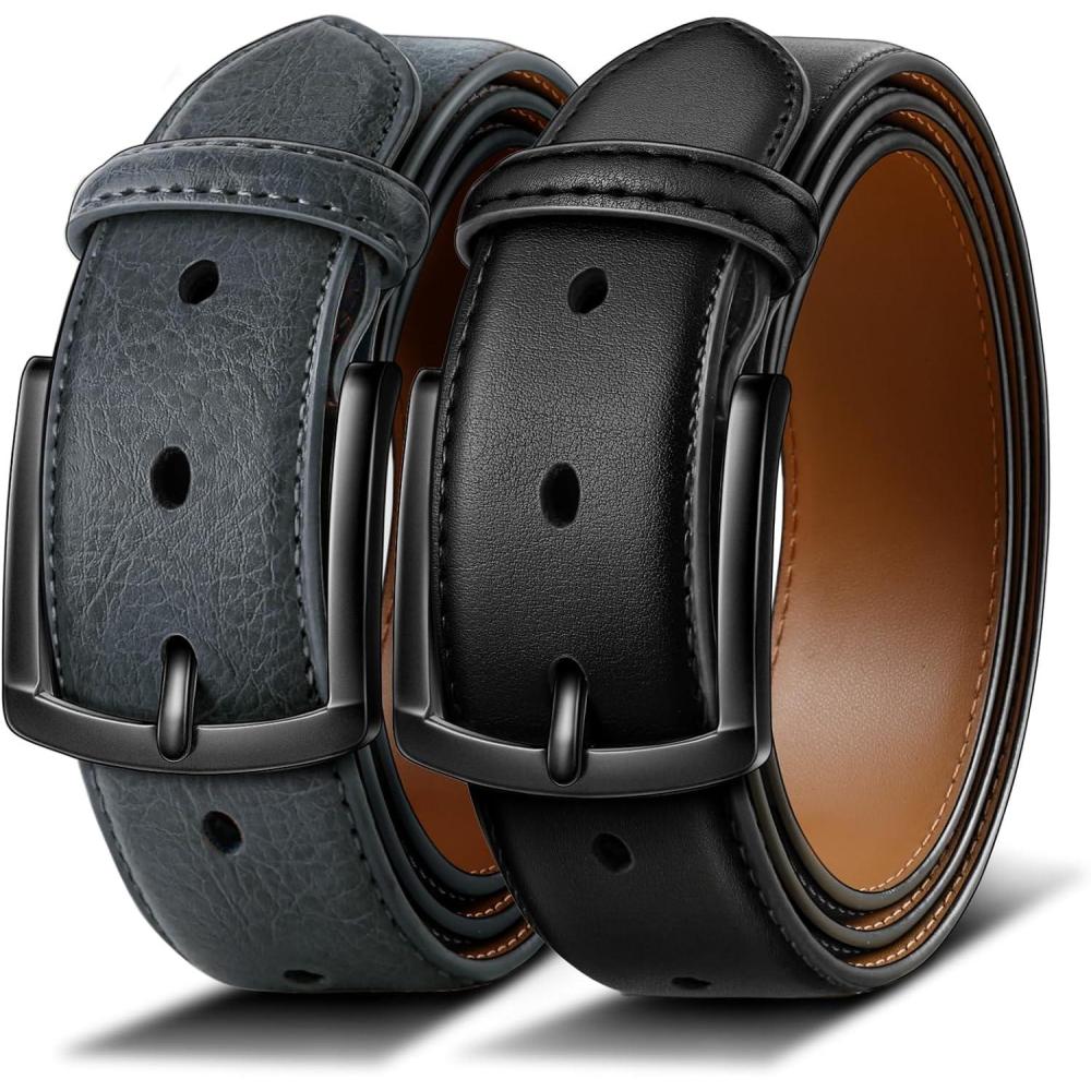 image:imageBULLIANT Men Belt 2PackLeather Belt 7Holes Comfortable For Mens Dress Casual Jeans 1 382packblackSacred Grey6461