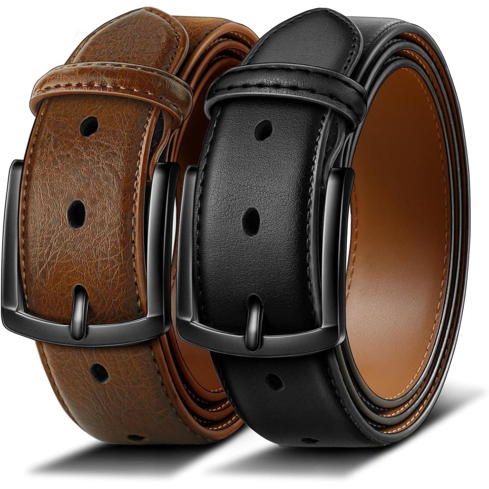 image:imageBULLIANT Men Belt 2PackLeather Belt 7Holes Comfortable For Mens Dress Casual Jeans 1 382packblackTawny6462