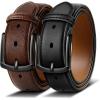 BULLIANT Men Belt 2Pack-Leather Belt 7Holes Comfortable For Men’s Dress Casual Jeans 1 3/8″(2pack-black/Deep Brown4994)