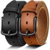 BULLIANT Men Belt 2Pack-Leather Belt 7Holes Comfortable For Men’s Dress Casual Jeans 1 3/8″(2pack-black/Orange Brown4679)