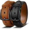 BULLIANT Men Belt 2Pack-Leather Belt 7Holes Comfortable For Men’s Dress Casual Jeans 1 3/8″(2pack-black/Orange Brown6460)