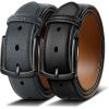 BULLIANT Men Belt 2Pack-Leather Belt 7Holes Comfortable For Men’s Dress Casual Jeans 1 3/8″(2pack-black/Sacred Grey6461)
