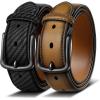 BULLIANT Men Belt 2Pack-Leather Belt 7Holes Comfortable For Men’s Dress Casual Jeans 1 3/8″(2pack-black/Tawny4885)