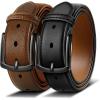 BULLIANT Men Belt 2Pack-Leather Belt 7Holes Comfortable For Men’s Dress Casual Jeans 1 3/8″(2pack-black/Tawny6462)