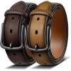 BULLIANT Men Belt 2Pack-Leather Belt 7Holes Comfortable For Men’s Dress Casual Jeans 1 3/8″(2pack-sauce Coffee/Tawny4704)