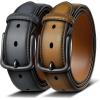 BULLIANT Men Belt 2Pack-Leather Belt 7Holes Comfortable For Men’s Dress Casual Jeans 1 3/8″(2pack-tawny/Dark Grey4705)