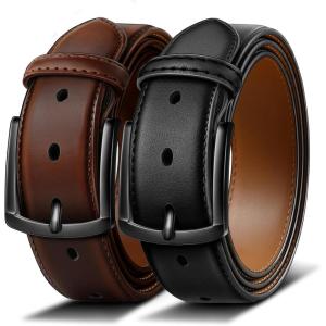 BULLIANT Men Belt 2Pack-Leather Belt 7Holes Comfortable For Men’s Dress Casual Jeans 1 3/8″(2pack-black/Coffee6463)