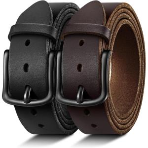 BULLIANT Men Belt 2Pack-Leather Belt 7Holes Comfortable For Men’s Dress Casual Jeans 1 3/8″(2pack-black/Deep Brown4678)