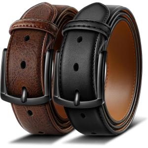 BULLIANT Men Belt 2Pack-Leather Belt 7Holes Comfortable For Men’s Dress Casual Jeans 1 3/8″(2pack-black/Deep Brown4994)