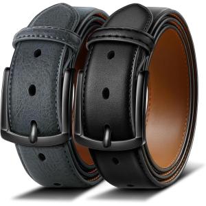 BULLIANT Men Belt 2Pack-Leather Belt 7Holes Comfortable For Men’s Dress Casual Jeans 1 3/8″(2pack-black/Sacred Grey6461)