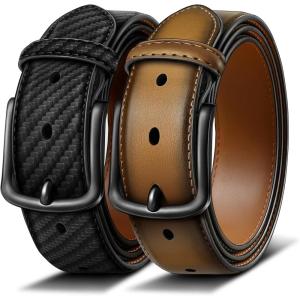 BULLIANT Men Belt 2Pack-Leather Belt 7Holes Comfortable For Men’s Dress Casual Jeans 1 3/8″(2pack-black/Tawny4885)