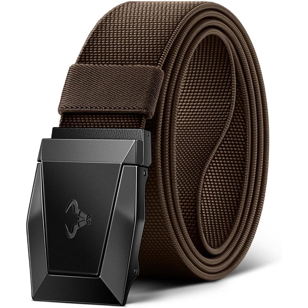 image:imageBULLIANT Tactical Belt for Men Men Stretch Nylon Web Gift Belt 15Hiking Rigger Military WorkQuick ReleaseDeep Brown8341