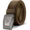 BULLIANT Tactical Belt for Men, Men Stretch Nylon Web Gift Belt 1.5″-Hiking Rigger Military Work-Quick Release(Light Brown7814)