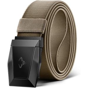 BULLIANT Tactical Belt for Men, Men Stretch Nylon Web Gift Belt 1.5″-Hiking Rigger Military Work-Quick Release(Beige2756)