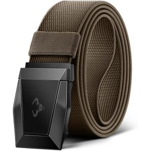 BULLIANT Tactical Belt for Men, Men Stretch Nylon Web Gift Belt 1.5″-Hiking Rigger Military Work-Quick Release(Light Brown2544)
