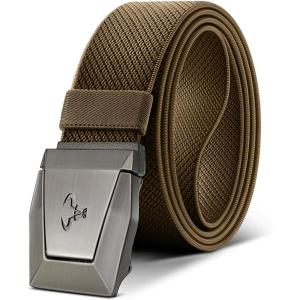 BULLIANT Tactical Belt for Men, Men Stretch Nylon Web Gift Belt 1.5″-Hiking Rigger Military Work-Quick Release(Light Brown7814)