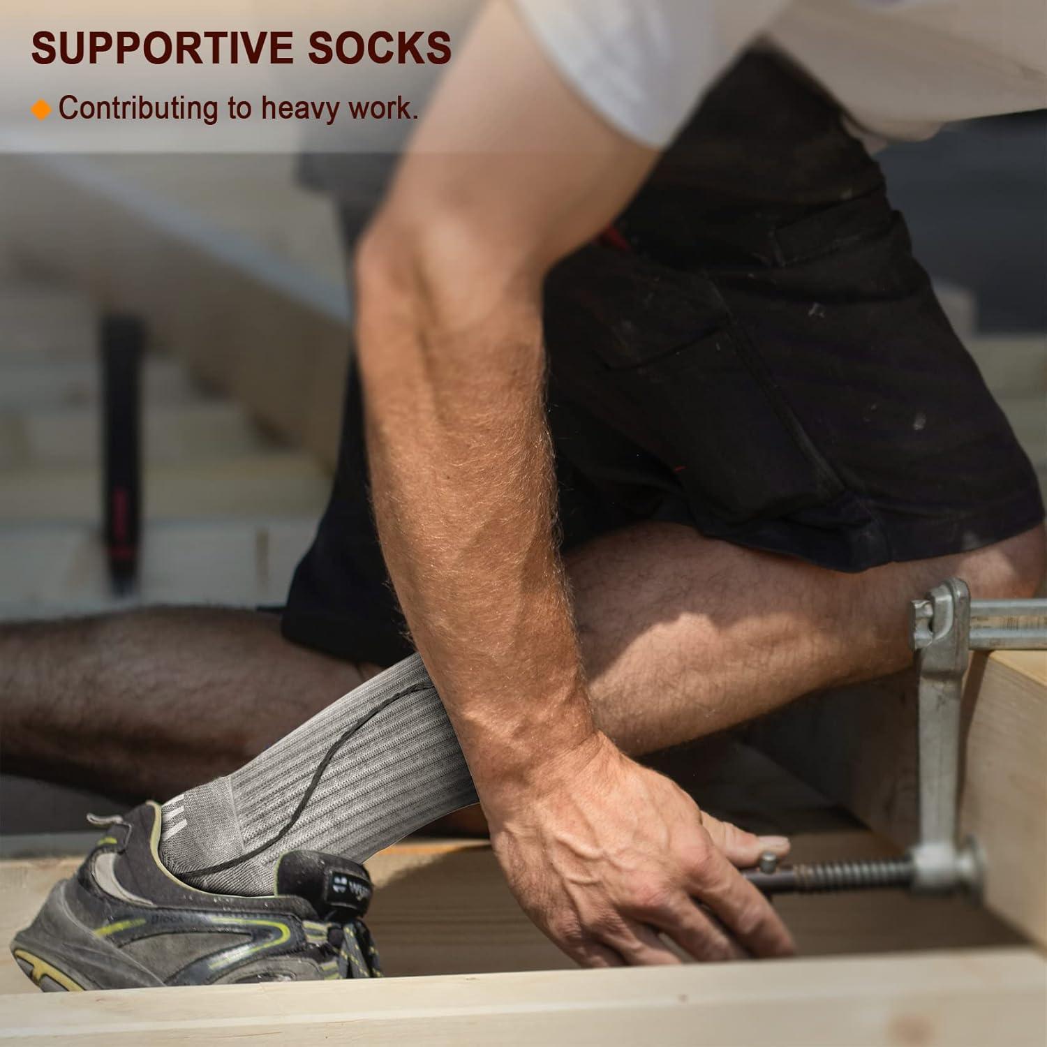 image:imageBULLIANT Compression Socks for Men 6Pairs Athletic Crew Socks Cushioned For Men Sports RunningArch Support6pairsgray Heather Black Gray4478