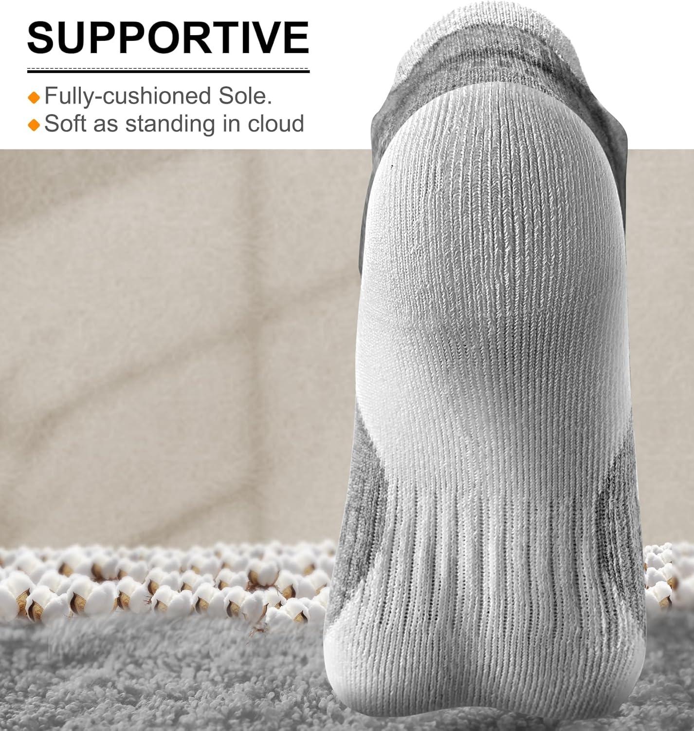 image:imageBULLIANT Mens Socks 6 PairsAthletic Ankle Socks Cushioned No Show For Men RunningArch Compression Support6pairsgray Heather 4430